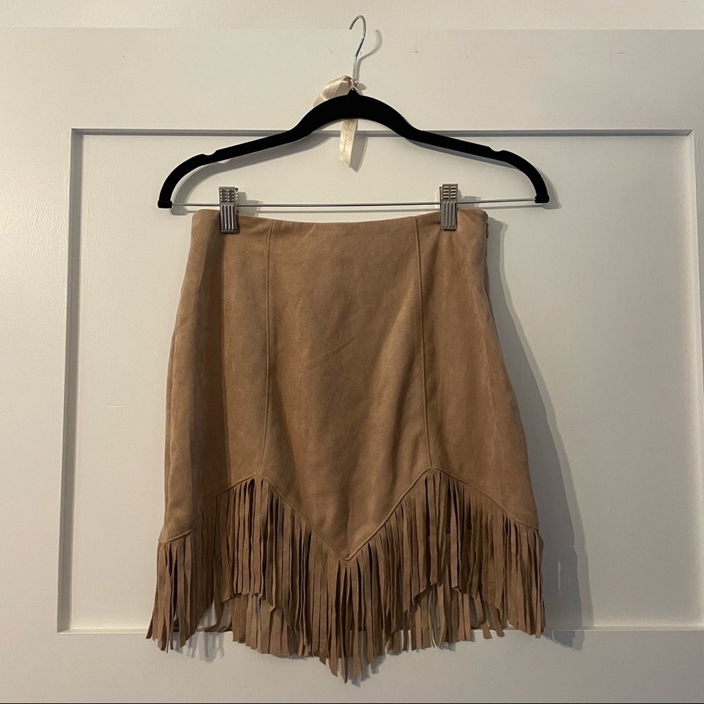 Brown Fringe Suede Skirt